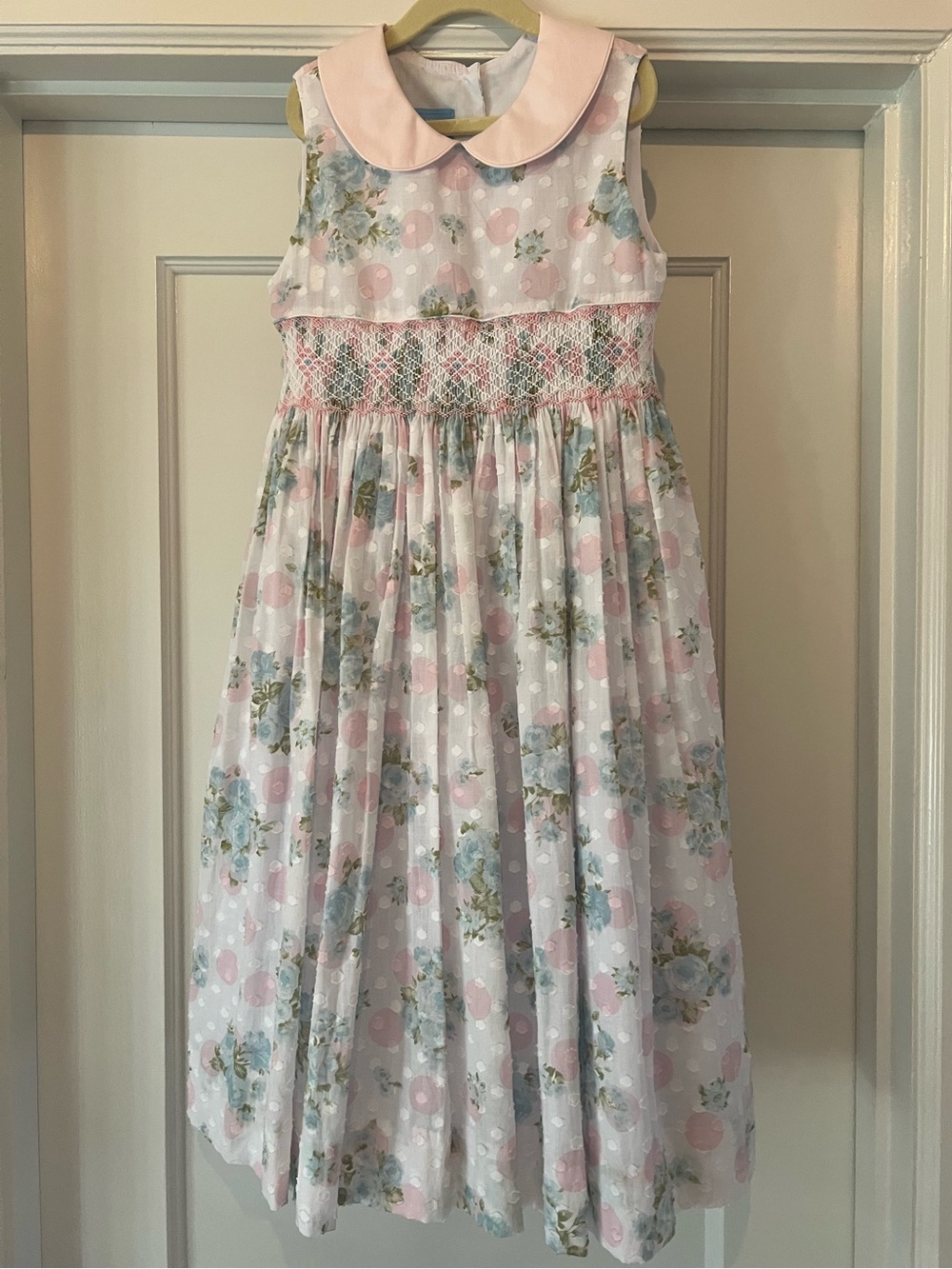 Anavini Couture Hand Smocked Sheer Floral Swiss Dot Dress Size 7